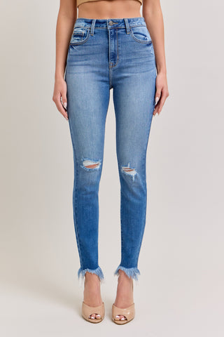 Distressed Mid Rise Ankle Skinny