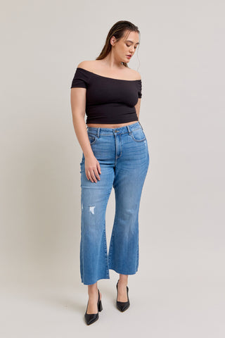 Crop Flare Jean with Stretch Corset + Mesh