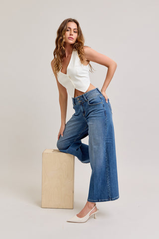 2 Button Wide Leg Crop