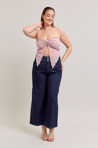 2 Button Wide Leg Crop with Stretch Corset + Mesh